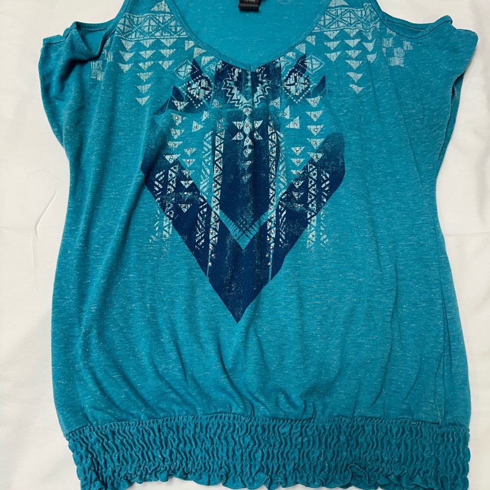 Teal Cold Shoulder Top